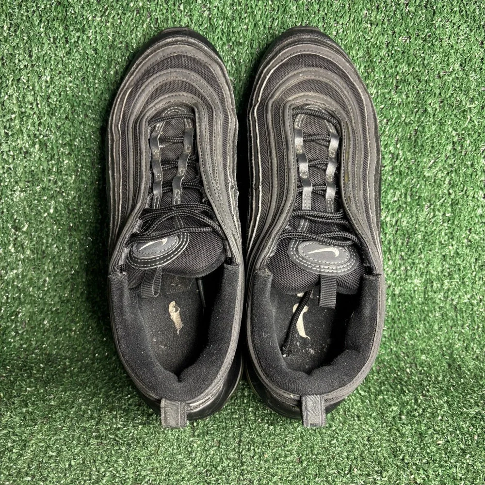Nike Air Max 97 Triple Black Leather Mesh Streetwear Running Shoes Mens Size 9.5
